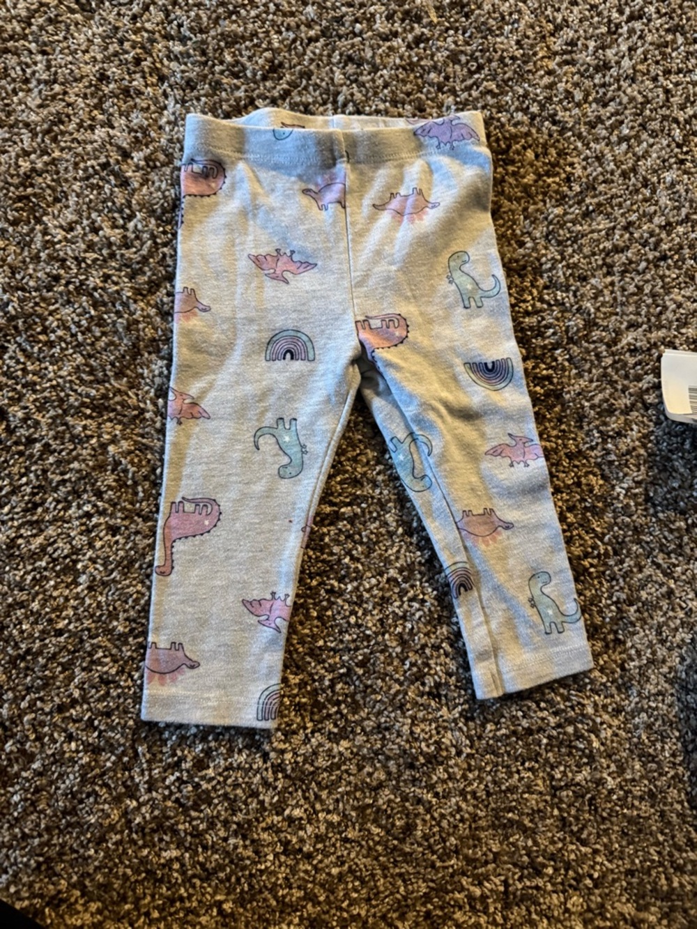 Pekkle Gray Leggings with Pastel Dinosaur & Rainbow Print